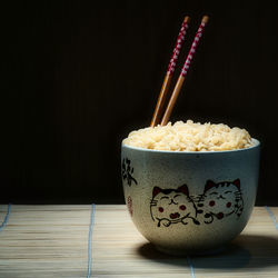 Close-up of ice cream in bowl on table
