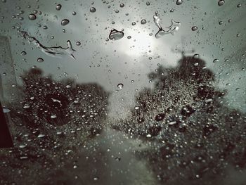 Full frame shot of wet glass window during rainy season