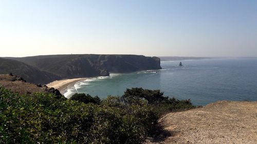 Scenic view of sea against clear sky