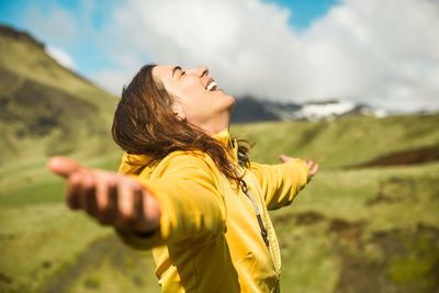 Beautiful traveler woman in iceland