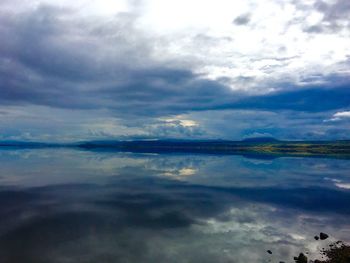 Scenic view of sea against cloudy sky