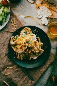 High angle view of food in plate on table