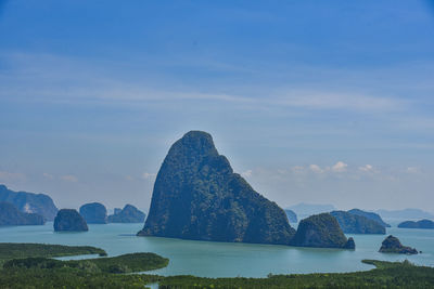 Scenic view of sea and rocks against sky