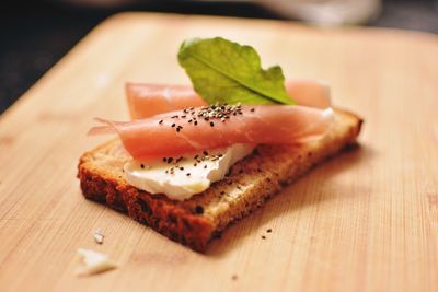 Close-up of sandwich on cutting board