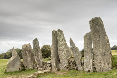 Panoramic shot of rocks on landscape against sky