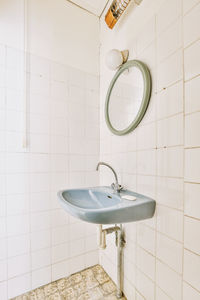 High angle view of sink in bathroom