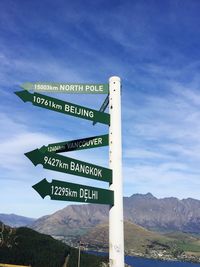 Low angle view of information sign against sky