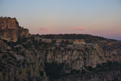 Aerial view of rock formations during dusk in copper canyon / barrancas del cobre