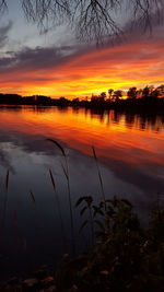 Scenic view of lake against sky at sunset