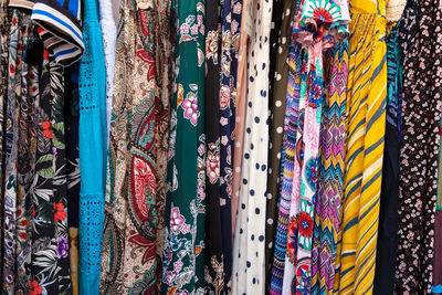 Close-up of multi colored clothing in store