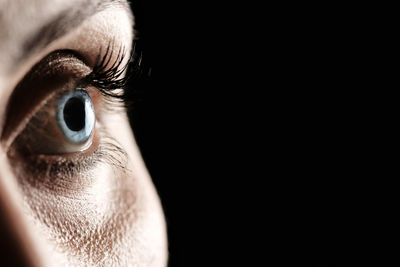 Close-up of human eye against black background