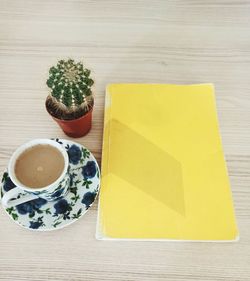 High angle view of coffee on table