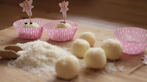 Close-up of dessert on table