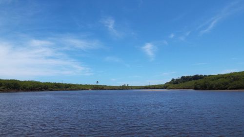 Scenic view of lake against blue sky