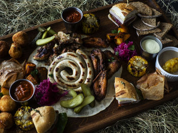 High angle view of food on table