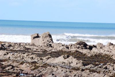 Scenic view of sea against clear sky