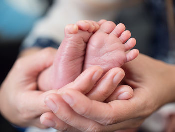 Close-up of baby holding hands