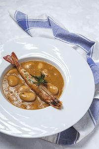 High angle view of meal served on table