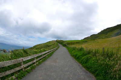 Road amidst green landscape against sky