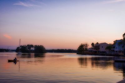 Scenic view of lake against sky during sunset