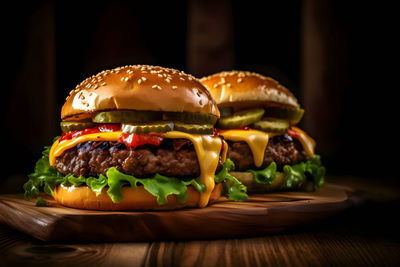 Close-up of burger on table