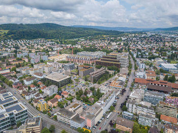 High angle view of townscape against sky