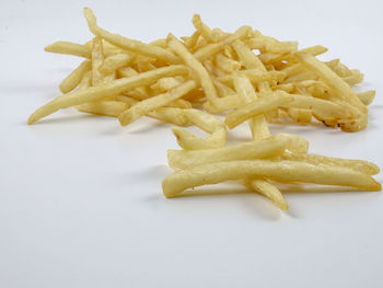 Close-up of burger on plate against white background