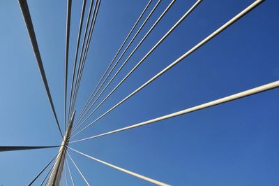 Low angle view of cables against clear blue sky