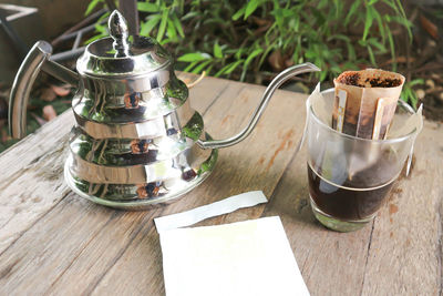 High angle view of tea on table