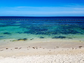 Scenic view of sea against blue sky