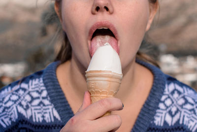 Close-up of girl eating ice cream