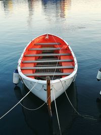 High angle view of boat moored on river