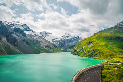 Artificial lake in a beautiful mountain range.