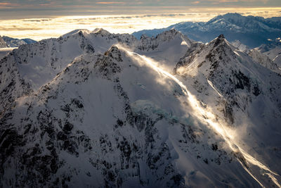 Scenic view of snow covered mountains against sky