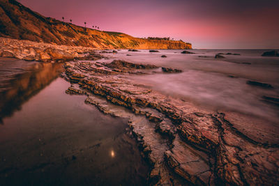 Scenic view of sea against sky at sunset