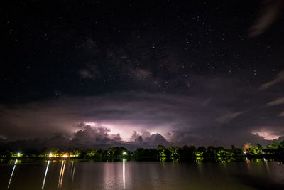 Scenic view of lake against star field at night