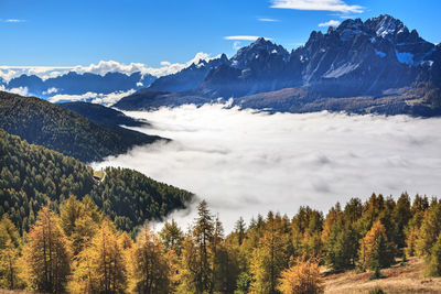 Scenic view of snowcapped mountains against sky