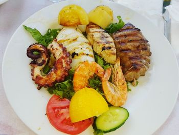 High angle view of food in plate