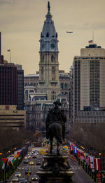 View of statue in city