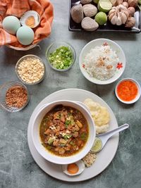 High angle view of food on table