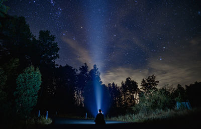 Silhouette trees against sky at night