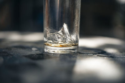 Close-up of water in glass on table