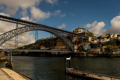 View of bridge over river against cloudy sky