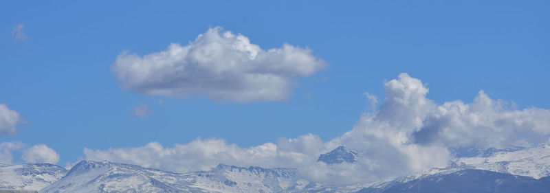 Panoramic view of snowcapped mountains against sky