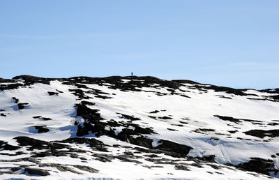 Snow covered mountain against clear sky