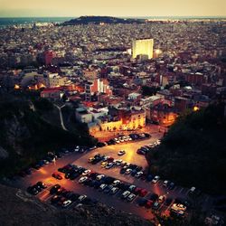 Aerial view of city at night