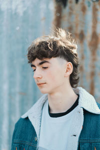 Portrait of fancy teenager wearing denim jacket