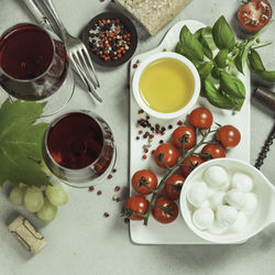 High angle view of breakfast on table