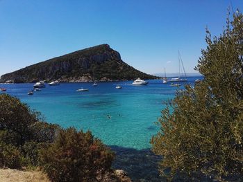 Scenic view of sea against clear blue sky