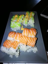 High angle view of sushi in plate